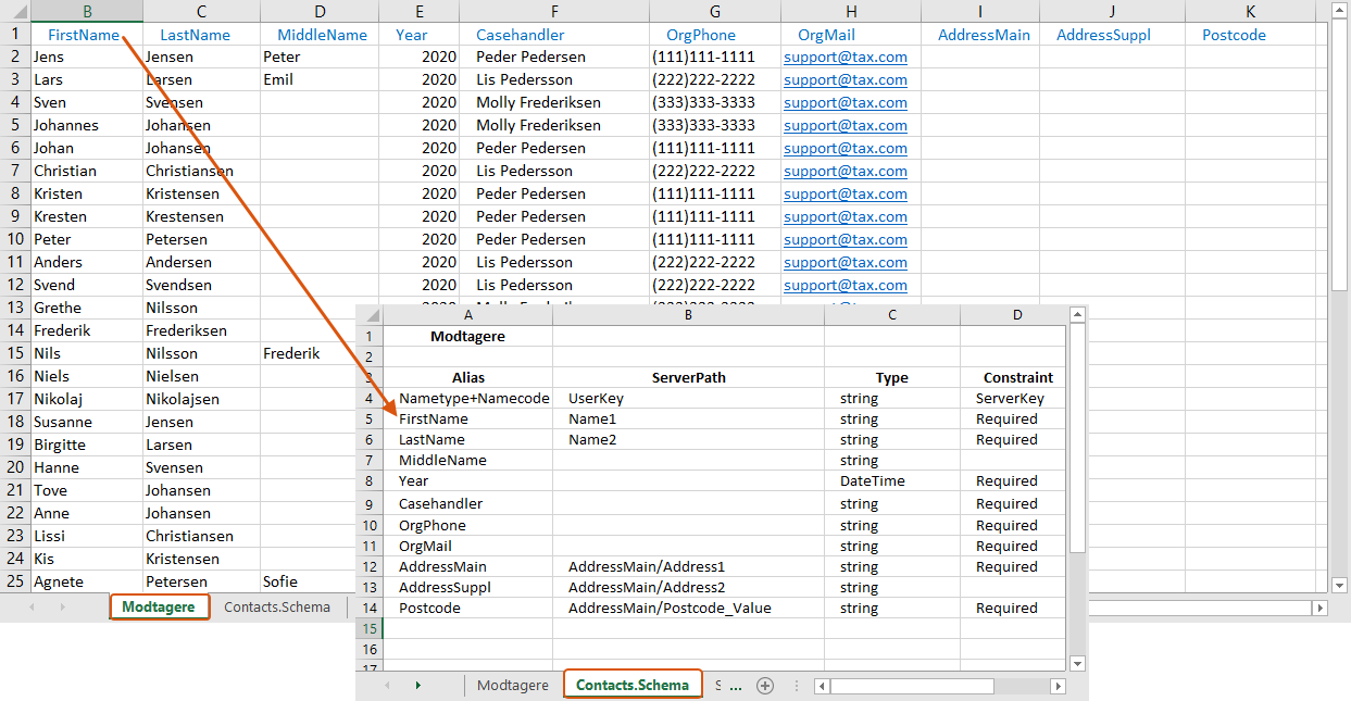 Modtagerliste i Excel